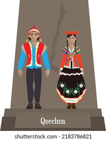 Vector de ilustración aislado de chilenos nativos, quechua, disfraz típico 