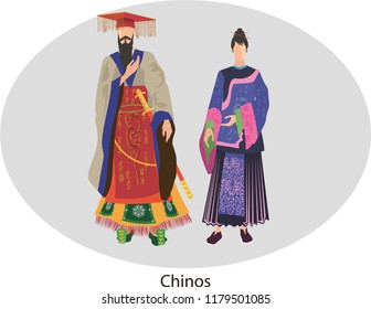 Illustration vector isolated of chinese, traditional costumes, chinos