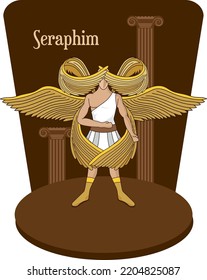 Illustration Vector Isolated Of Christian Mythology, Angels Hierarchy, Seraphim, Superior Hierarchy.