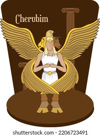 Illustration Vector Isolated Of Christian Mythology, Angels Hierarchy, Cherub, Superior Hierarchy.