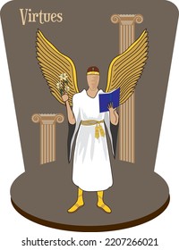 Illustration Vector Isolated Of Christian Mythology, Angels Hierarchy, Virtues, Middle Hierarchy.