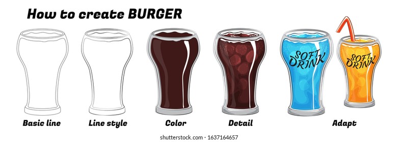 Illustration vector isolated cola soft drink glass line and coloring for graphic drawing tutorial