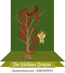 illustration vector isolated of The Colchian dragon, Dragón de la Cólquida, Golden Fleece keeper.