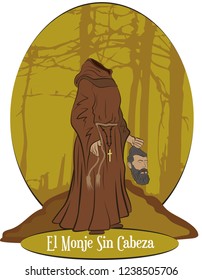 Illustration vector isolated of Colombian Mythical creatures, Monje Sin Cabeza, headless monk