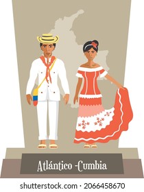 Illustrationsvektor einzeln auf kolumbianischen traditionellen Kostümen, kolumbianischen Tänzen, Atlantico, Cumbia.