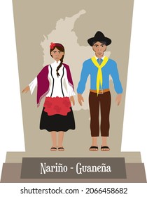 Illustrationsvektor einzeln auf kolumbianischen traditionellen Kostümen, kolumbianischen Tänzen, Nariño, Guaneña.