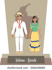 Illustration vector isolated of Colombian traditional costumes, colombian dances, Tolima, Bunde.