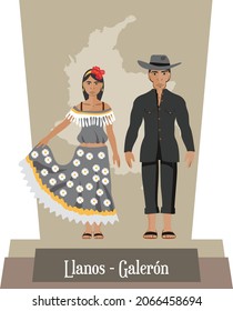 Illustration vector isolated of Colombian traditional costumes, colombian dances, Llanos, Galeron.