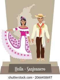 Illustration vector isolated of Colombian traditional costumes, colombian dances, Huila, Sanjuanero.