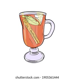 Illustration vector isolated cup with hot tea and citrus. Hot drinks isolated for printing, preparation for designers, menus, cafe