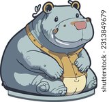 illustration vector isolated for cute blue hippo