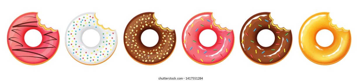 Illustration vector isolated dessert bite doughnut or donuts on white background 