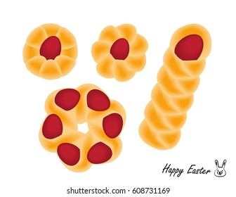 Illustration vector isolated of Easter tradition Greek sweet bread and tray on white background top view.