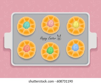 Illustration vector isolated of Easter tradition bread baked on tray top view.