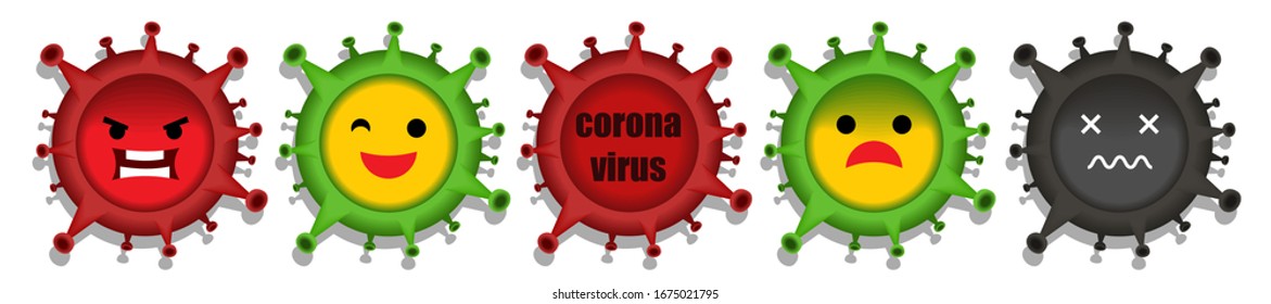 Illustration vector isolated emotion set of coronavirus face for infographic information on white background.