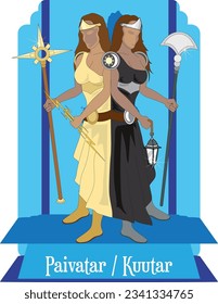 illustration vector isolated of Finnish Goddess, Paivatar, Kuutar, Moon goddess, day goddess, 