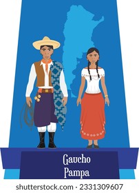 Illustration vector isolated of Gaucho and Paisana, Argentinian traditional dance costumes, folklore.