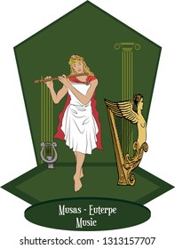 Vector de ilustración aislado de diosa griega, musas, Euterpe - Música - Vector.