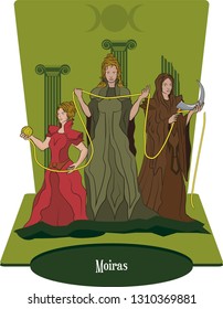 Illustration vector Isolated of Greek Mythology, Moiras, (Cloto, Laquesis, Atropos). - Vector