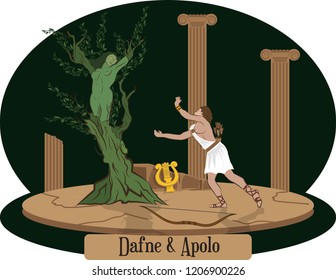 Illustration vector isolated of Greek Myths, Daphne and Apollo.