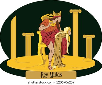 Illustration vector isolated of Greek Myths, Midas King, midas touch