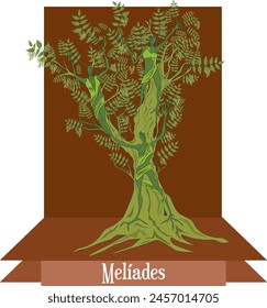 Illustration vector isolated of Greek and Roman myths, Melias or meliades, the nymphs of the ash trees.