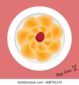 Illustration vector isolated of Greek tradition Easter bread on white plate top view.