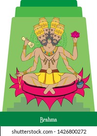  Illustration vector isolated of Hindu, Mythical God Brahma, principal god, creation god, main god.