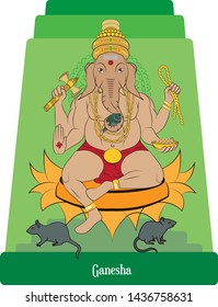  Illustration vector isolated of Hindu, Mythical God Ganesha or Ganesh, the abundance, god, and science and arts god.