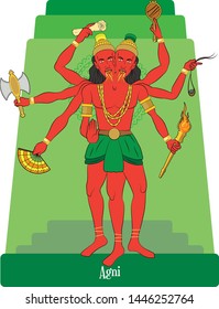  Illustration vector isolated of Hindu, Mythical God, Agni, fire god.