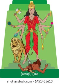  Illustration vector isolated of Hindu, Mythical God, Parvati, protection goddess, cosmic energy goddess