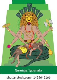 Illustration vector isolated of Hindu, Mythical God, Narasinja, Revenge god, Vishnu avatar