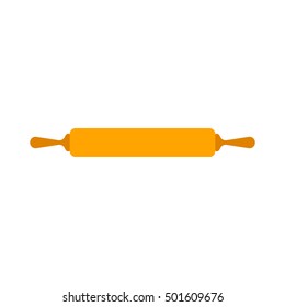 Illustration Vector isolated image of traditional wooden rolling pin on white background in flat style. Icon kitchenware. Subject of to cooking. To rolling dough. Logo for baking. Confectionery tools.