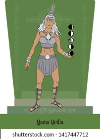 Illustration vector isolated of Inca, Mythical Goddess Mama quilla, Moon goddess.