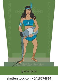 Illustration vector isolated of Inca, Mythical Goddess Mama Cocha, water, sea, fishing goddess.