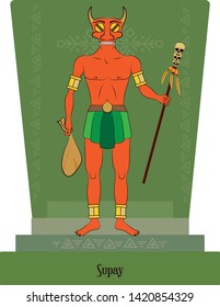 Illustration vector isolated of Inca, Mythical God Supay, death god, underworld god.
