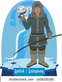 Vector de ilustración aislado de inuit, deidad mítica esquimal, Igaluk, dios de la luna, 