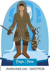 Illustration vector isolated of Inuit, Eskimo mythical deity, Pinga, Pana, the underworld goddess. 