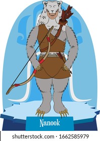 Illustration vector isolated of Inuit, Eskimo mythical deity, Nanook, The Hunt god, bear master.