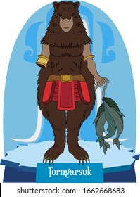 Illustration vector isolated of Inuit, Eskimo mythical deity, Torngarsuk, sky god, whale and sea dog master.