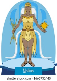 Illustration vector isolated of Inuit, Eskimo mythical deity, Malina, the sun goddess.
