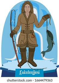 Illustration vector isolated of Inuit, Eskimo mythical deity. A'akuluujjusi is the great creator mother among the Inuit people, primordial goddess.