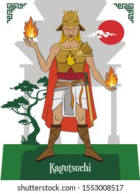 Illustration vector isolated of japanese mythical god, Kagutsuchi, Fire god.