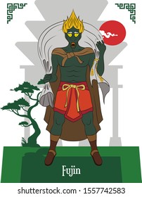 Vector de ilustración aislado del dios mítico japonés, Fujin, dios del viento.