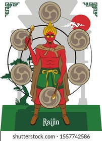 Illustration vector isolated of japanese mythical god, Raijin, god of lightning, thunder and storms.