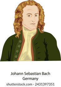 Vector de ilustración aislado de Johann Sebastian Bach, compositor y músico alemán.