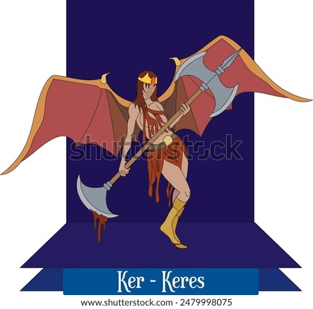 Illustration vector isolated of Keres, Ceres, Parcas, mythical greek personified violent death.