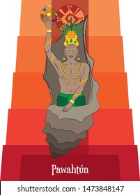 Illustration vector isolated of Mayan mythical god, Pawahtun, Cosmos carrier 