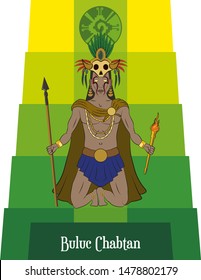 Illustration vector isolated of Mayan mythical god, Buluc Chabtan, War god, death god.