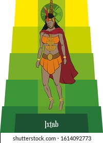 Illustration vector isolated of Mayan mythical goddess, Ixtab, hanging and rope goddess